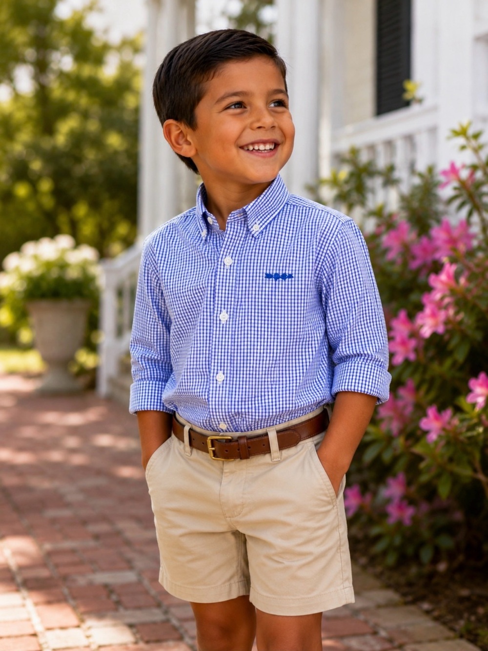 * Brown Bowen & Co Boys Blue Gingham Button Down Shirt Size 4/5 NWT Preppy